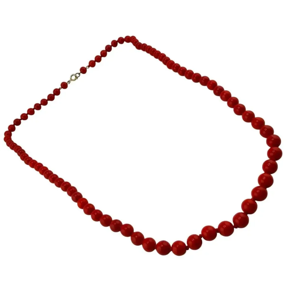 Vintage Red Coral Vivid Beads Hand Knotted Classic Gold Tone 25